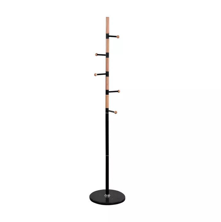 Coat hanger MERCURY ΗΜ8609.02 Beech Wood- Black Metal-Black Marble Base Φ37x176Ηcm