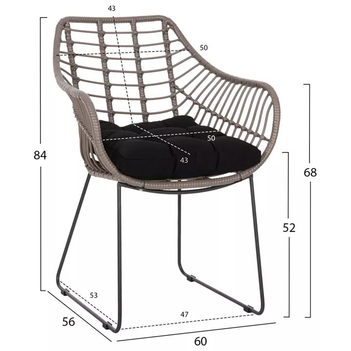Metallic armchair HM5300.10 Grey Mocha matte with wicker 60x56x84cm