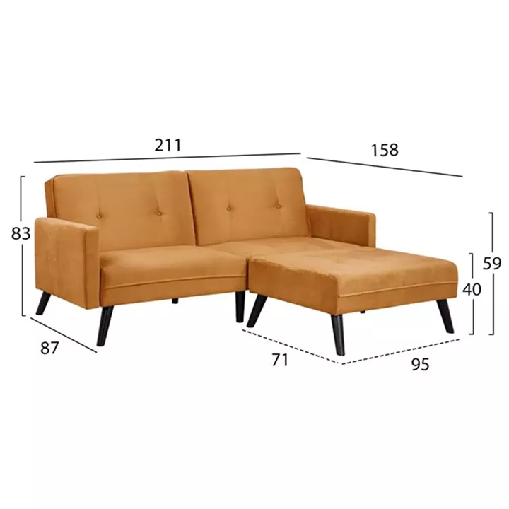 Sofa Corner Bed Livia HM3151.09 Velvet Gold with Footstep 211x158x83cm