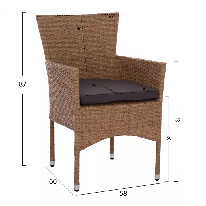 Armchair metallic with pillow & wicker brown HM5684.02 58x59x84cm