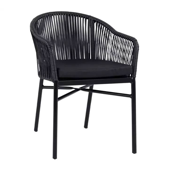 Aluminum Armchair HM5698.02 Black with Black Wicker 57x58x77cm