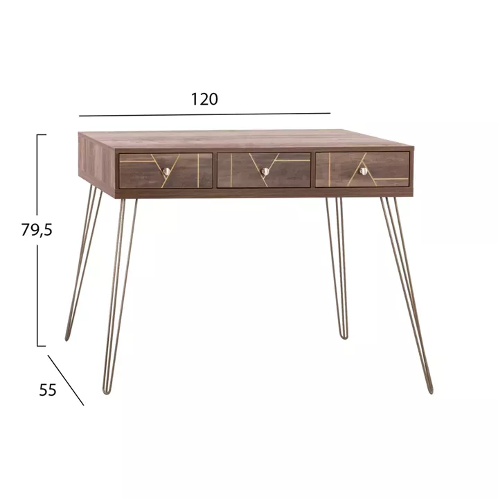Console Kaitlyn HM8653 Walnut with Gold 120x55x79,5 cm.