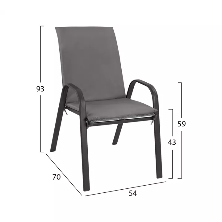 Armchair Leon Metallic grey withgrey pillow HM10573.01 54x70x93 cm.