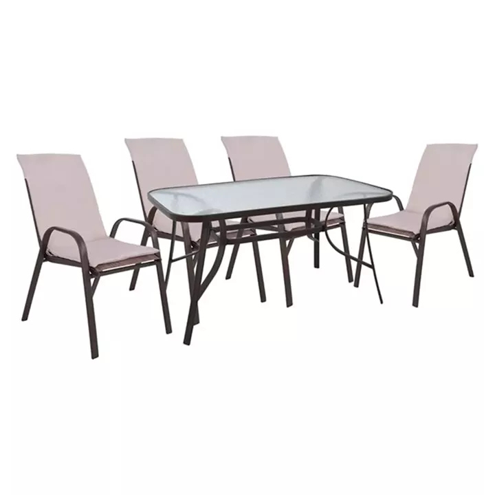 Set Dining Table 5 pieces chairs with pillow & table 140x80 HM10569.02 Brown