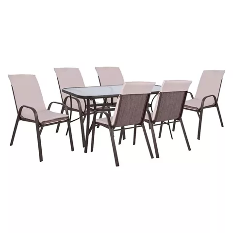 Set Dining Table 7 pieces Chairs with pillow & table 150x90 HM10572.02 Brown