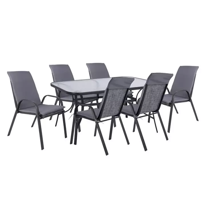 Set Dining Table 7 pieces chairs with pillow & table 150x90 HM10572.01 Grey