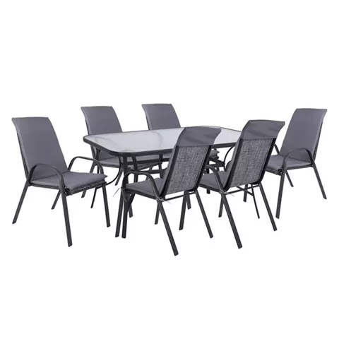 Set Dining Table 7 pieces chairs with pillow & table 150x90 HM10572.01 Grey