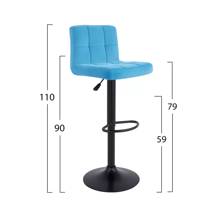 Bar Stool Diana HM202.18 Velvet Turquoise & Black Matte frame 44x40x110cm
