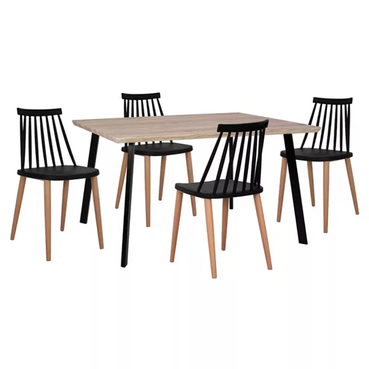 Set 5 pieces Table 140x80x76 cm Sonama & Chairs Vanessa Black with metallic legs HM11037