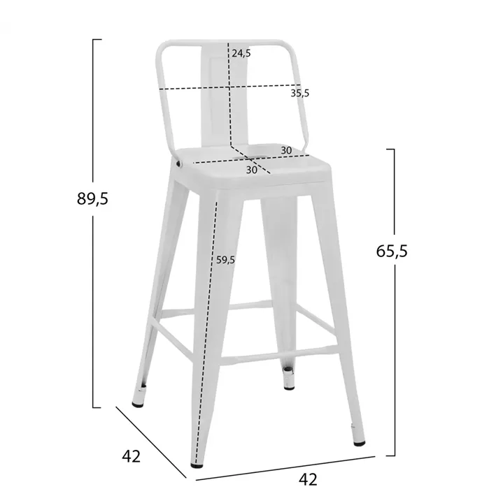Bar Stool Middle Height Melita with back white matte HM8574.31 42x42x89,5cm