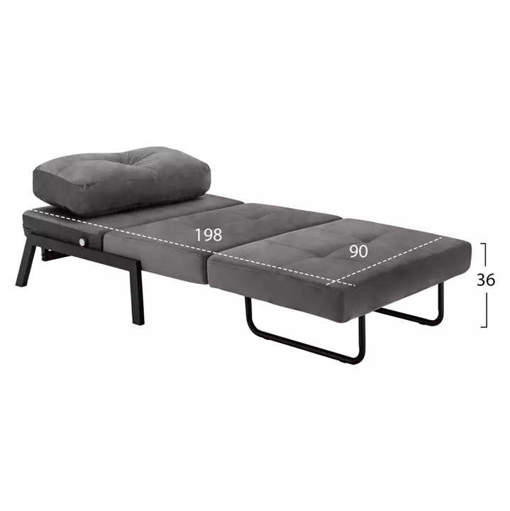 HM3078.11 Armchair Bed, velvet grey, 95x92x66cm