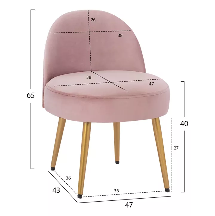Stool with back Yasmine from rotten apple velvet & gold legs HM8395.12 47x43x65cm