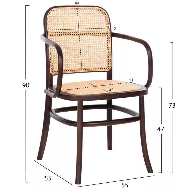 ARMCHAIR VAIANA HM8748 BEECH WOOD IN BROWN-RATTAN KNITTED IN NATURAL 55x55x90Hcm.