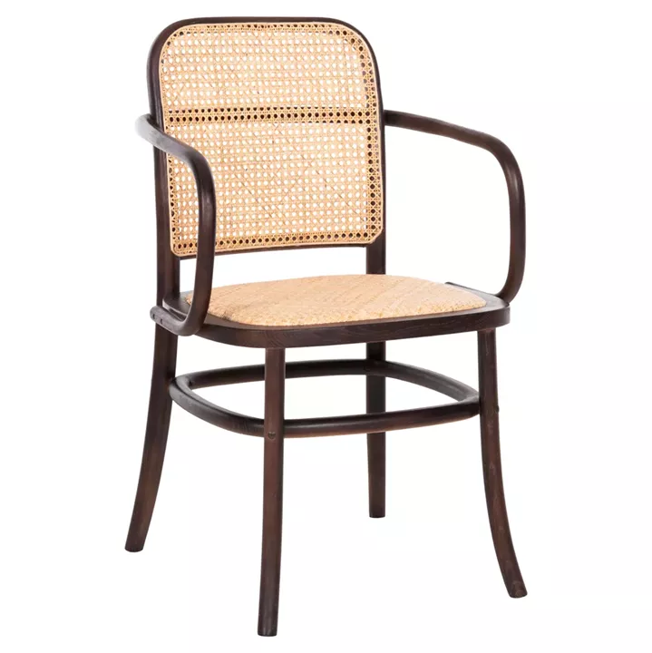 ARMCHAIR VAIANA HM8748 BEECH WOOD IN BROWN-RATTAN KNITTED IN NATURAL 55x55x90Hcm.