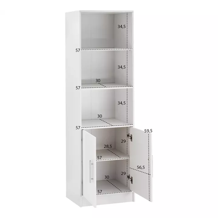 Bookcase from melamine ENSLEY HM2027.05 white color 60x30x180cm