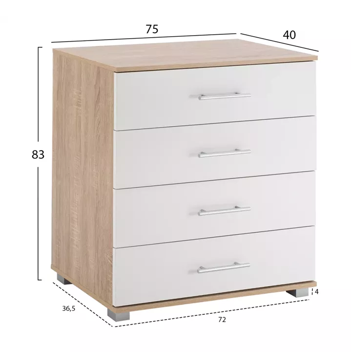 Drawer from melamine HM2204.06 with 4 drawers Sonama-White 75x40x83cm