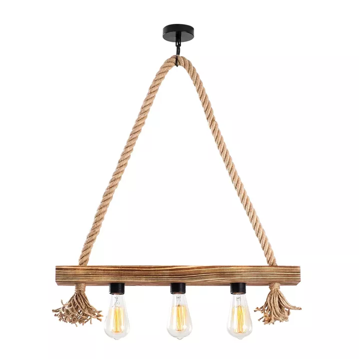 WOODEN PENDANT LIGHT WITH ROPE HM7246 60x9x60 cm.