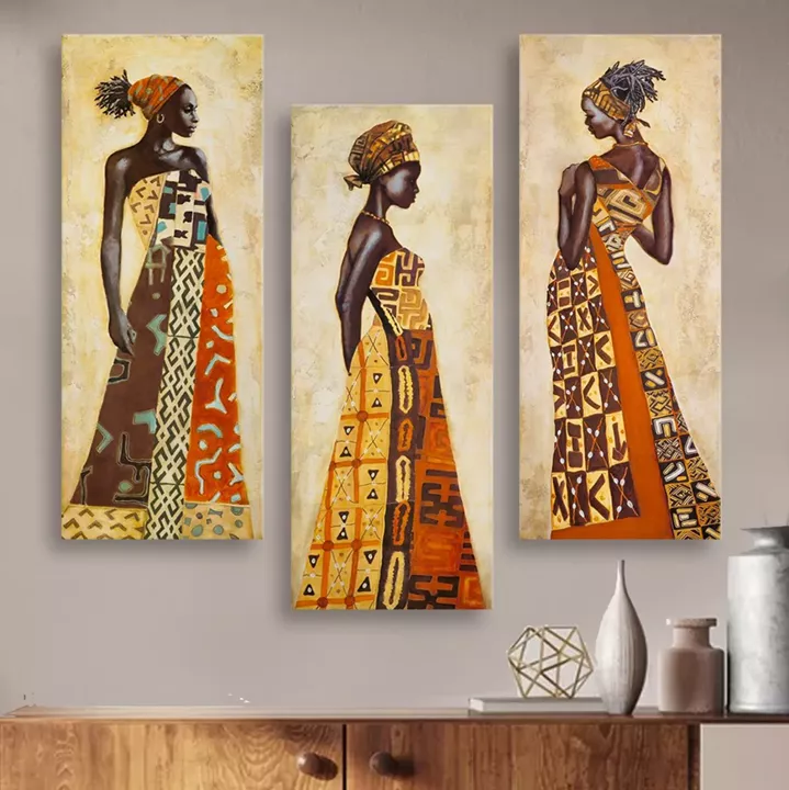 THREE PIECES CANVAS MDF AFRICAL STYLE WOMEN HM7204.03 60X0,3X50 cm.