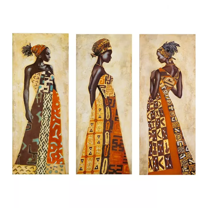 THREE PIECES CANVAS MDF AFRICAL STYLE WOMEN HM7204.03 60X0,3X50 cm.