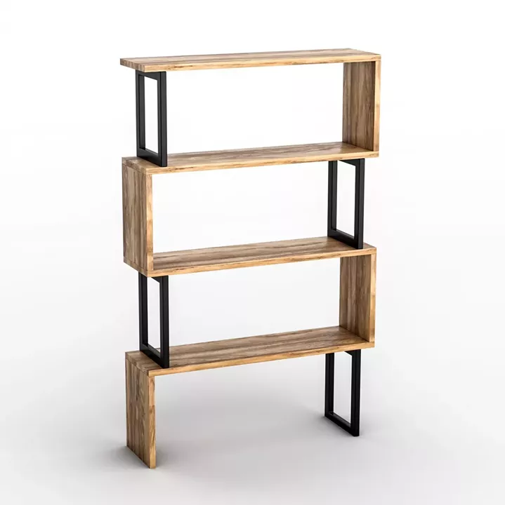 BOOKCASE IN WALNUT WITH BLACK FRAME HM8867.01 80x22x128cm.
