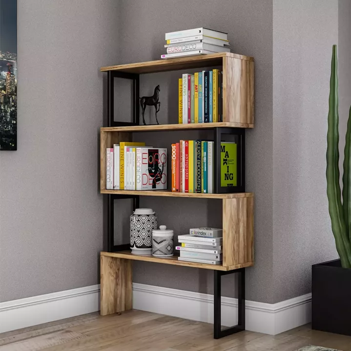 BOOKCASE IN WALNUT WITH BLACK FRAME HM8867.01 80x22x128cm.