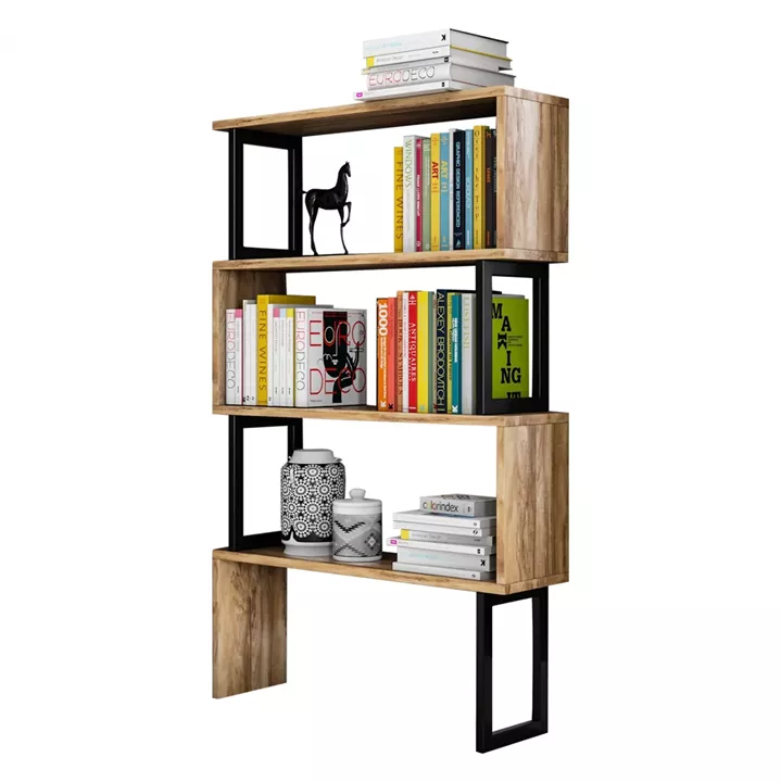 BOOKCASE IN WALNUT WITH BLACK FRAME HM8867.01 80x22x128cm.