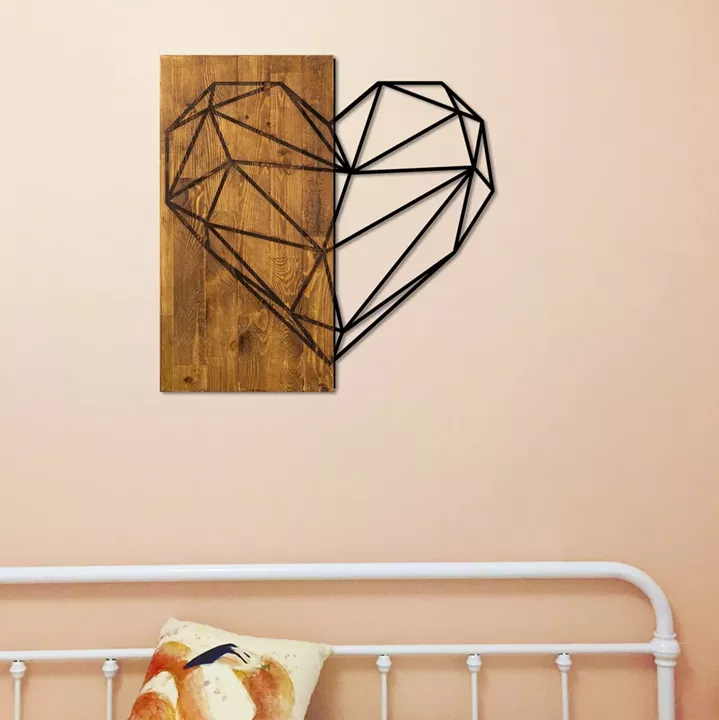 Wooden Wall Decoration with Black Metal Heart HM7219 58x58 cm.