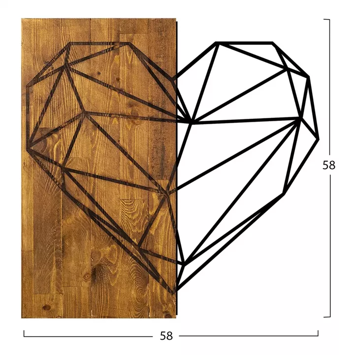 Wooden Wall Decoration with Black Metal Heart HM7219 58x58 cm.