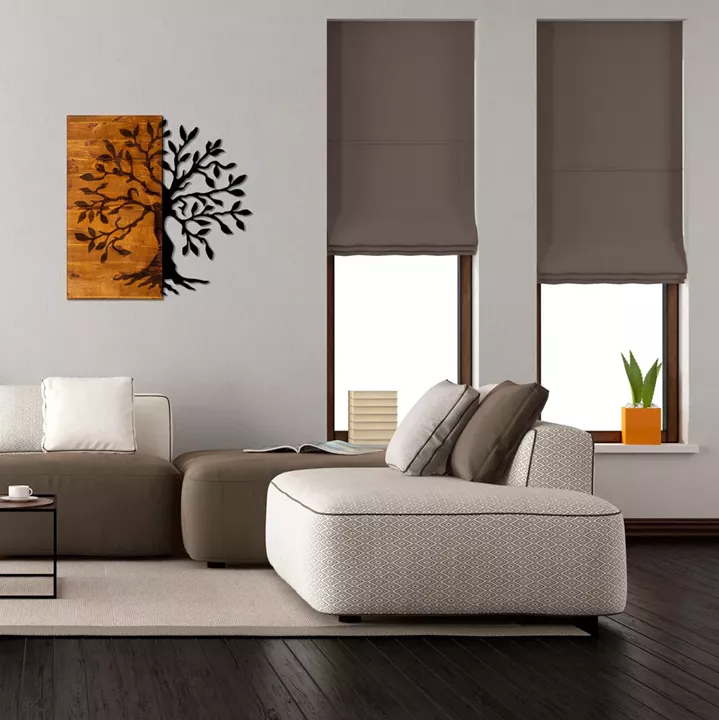 WOOD WALL DECORATION WITH METALLIC TREE 58X58 HM7220