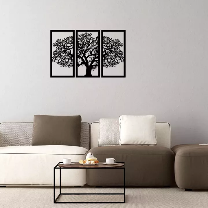 WOODEN BLACK WALL DECORATION WITH TREE 105X66 HM7221