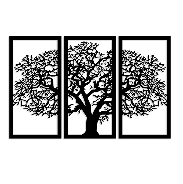 WOODEN BLACK WALL DECORATION WITH TREE 105X66 HM7221
