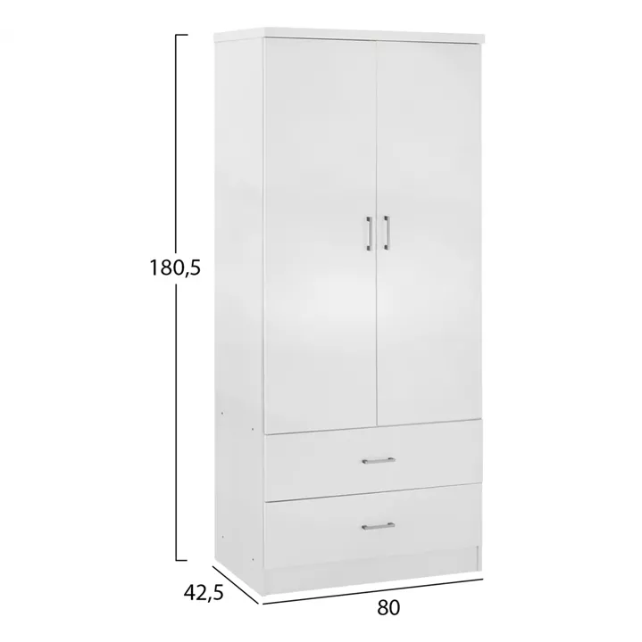 WARDROBE 2 DOORS WITH 2 DRAWERS HM338.05 WHITE 80Χ42,5Χ180,5Υ cm.