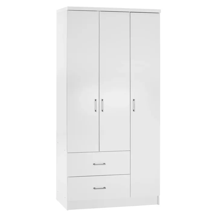 WARDROBE WITH 3 DOORS AND 2 DRAWERS HM340.05 IN WHITE 89x42,5x181 cm.