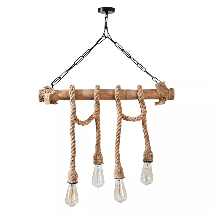 CEILING LIGHT WOODEN WITH ROPE HM7321 65x8x82 cm.