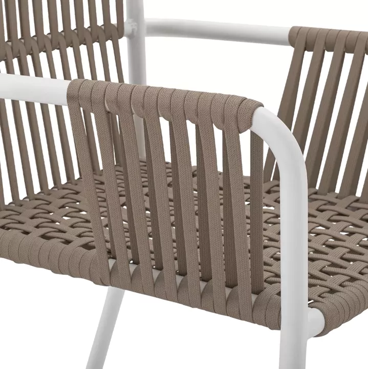 WHITE ALUMINUM ARMCHAIR WITH WIDE ROPE CAPPUCCINO HM5784.01 56x58x85 cm.