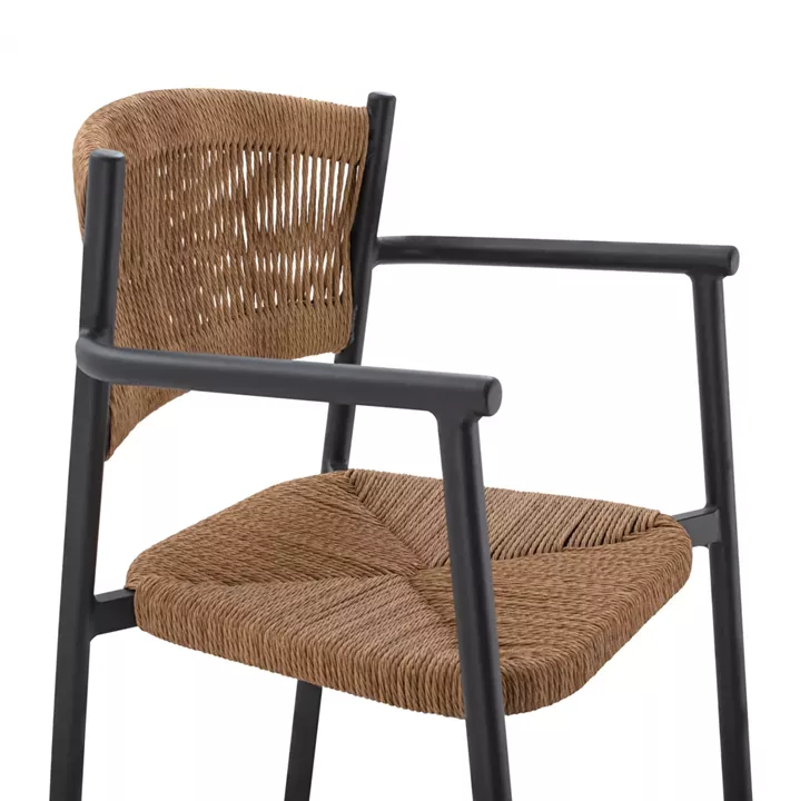 CHARCOAL ALUMINUM BAR STOOL WITH BEIGE ROPE HM5785.02 55,5x58x107 cm.