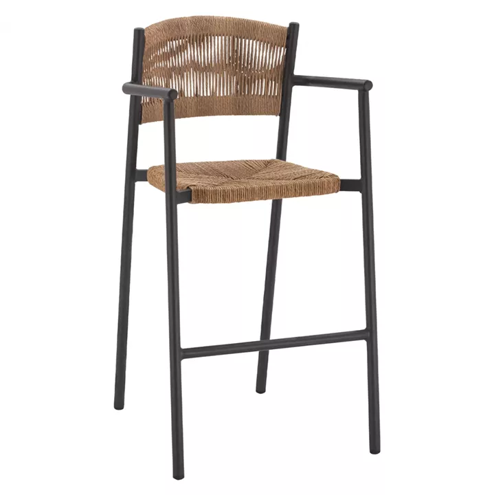 CHARCOAL ALUMINUM BAR STOOL WITH BEIGE ROPE HM5785.02 55,5x58x107 cm.