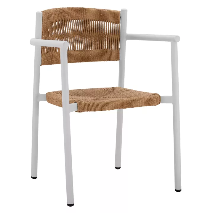 WHITE ALUMINUM ARMCHAIR WITH BEIGE PE ROPE HM5786.01 55,5x50x77,5 cm.