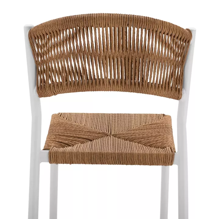 ALUMINUM BAR STOOL WHITE WITH PE ROPE BEIGE HM5789.01 45,5x56x111 cm.
