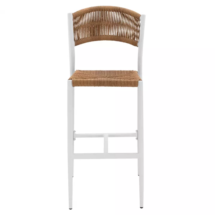 ALUMINUM BAR STOOL WHITE WITH PE ROPE BEIGE HM5789.01 45,5x56x111 cm.