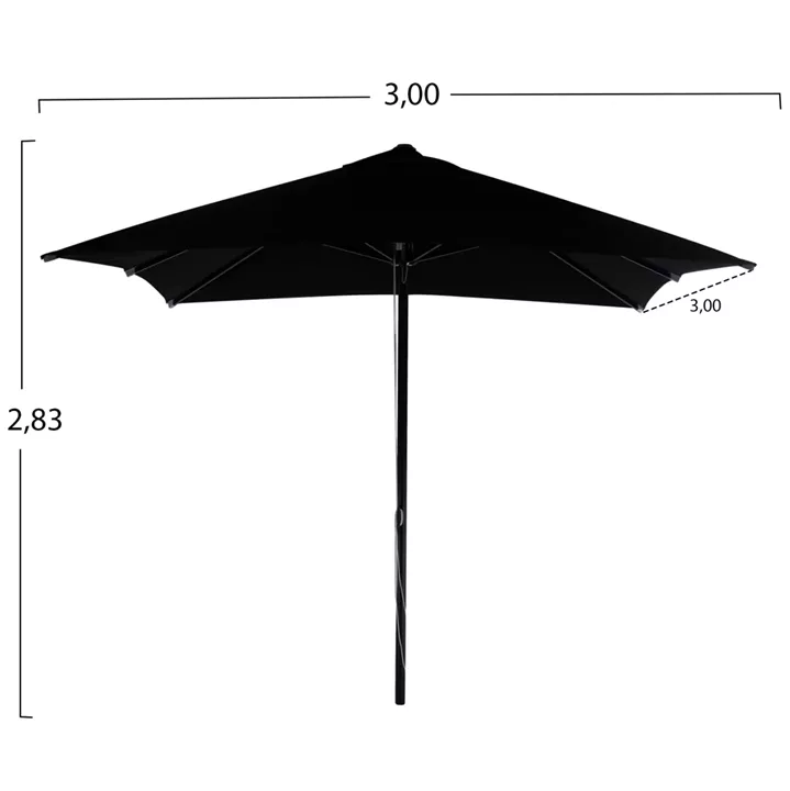 PROFESSIONAL 3x3x2,83M ALUMINUM UMBRELLA WITH ACRYLIC CLOTH IN BLACK SHADE HM6026.03