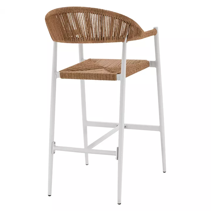 ALUMINUM BAR STOOL WHITE WITH ROPE IN BEIGE HM5788.01 55x57x106 cm.