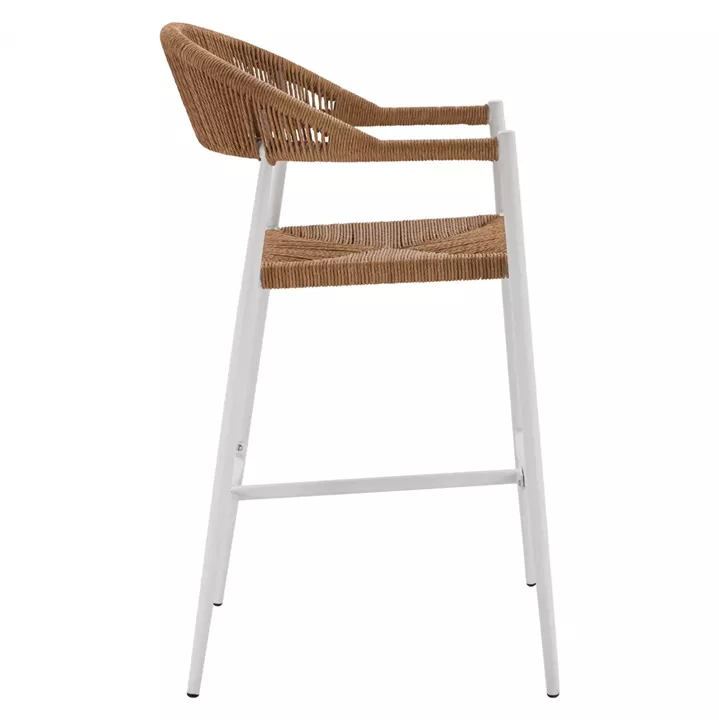ALUMINUM BAR STOOL WHITE WITH ROPE IN BEIGE HM5788.01 55x57x106 cm.