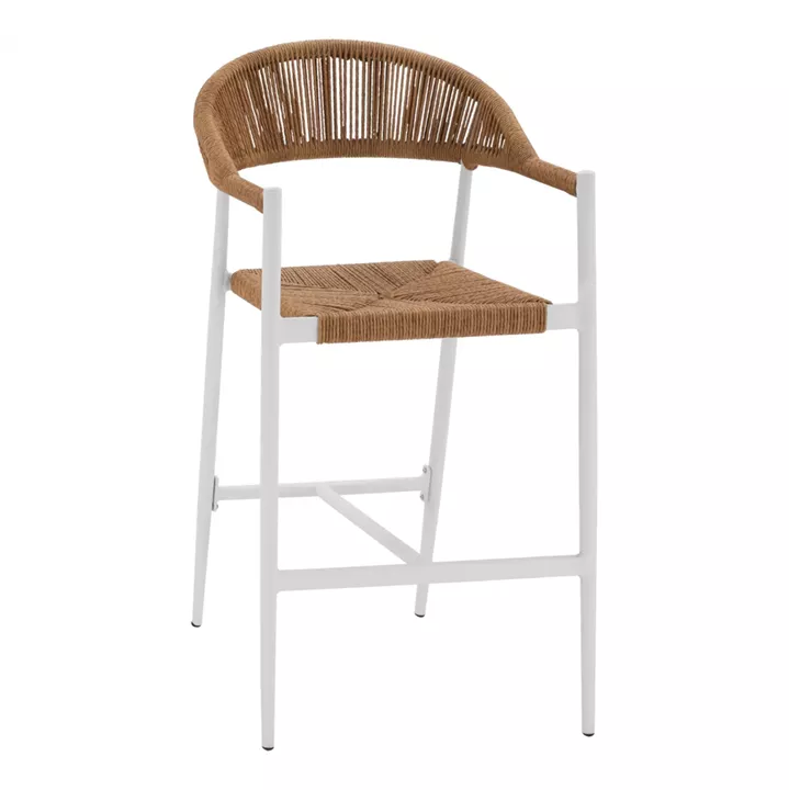 ALUMINUM BAR STOOL WHITE WITH ROPE IN BEIGE HM5788.01 55x57x106 cm.