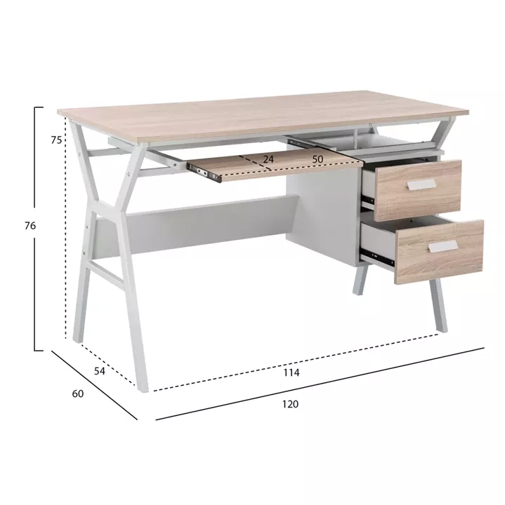 DESK VITINO HM2130.01, SONAMA-WHITE, 120X60X76H
