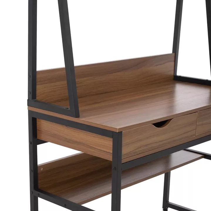 DESK WITH BOOKCASE TANAYA HM2390.12 MELAMINE IN WALNUT & METAL BLACK FRAME 100x48x139H cm.
