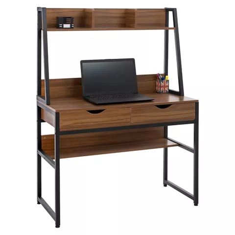 DESK WITH BOOKCASE TANAYA HM2390.12 MELAMINE IN WALNUT & METAL BLACK FRAME 100x48x139H cm.