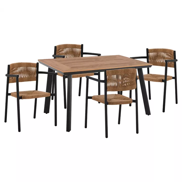 DINNING SET 5PCS POLYWOOD TABLE 120X80 AND CHARCOAL ALUMINUM CHAIRS HM11430