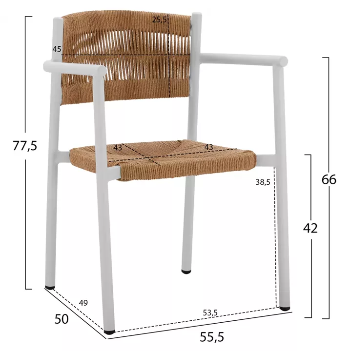 DINING SET 3PCS ALUMINUM TABLE 80X80 & WHITE ARMCHAIR HM11441
