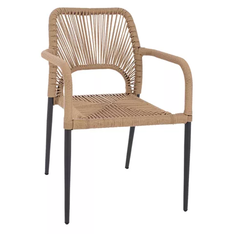 ALUMINUM ARMCHAIR NOJO HM5771.02 GREY WITH BEIGE P.E.TWIST RATTAN 55x63x82Hcm.